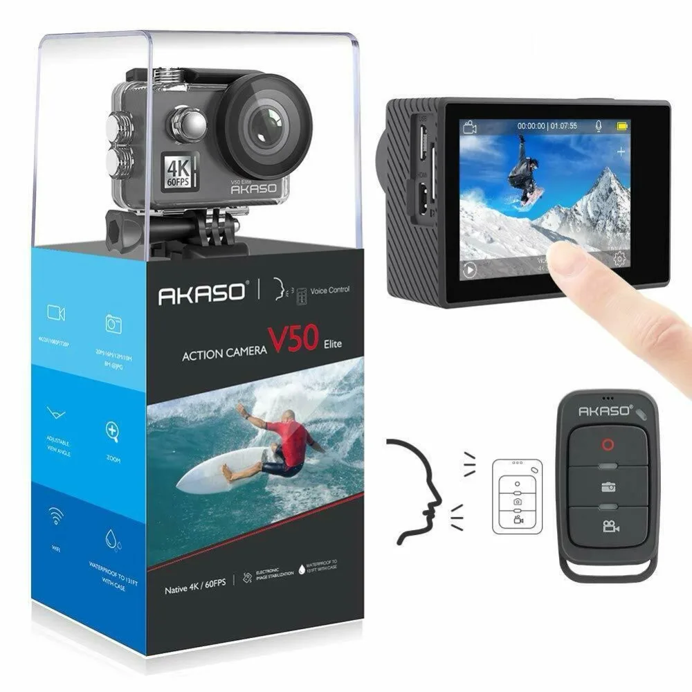 AKASO V50 Elite 4K/60fps Touch Screen WiFi Action Camera Voice Control EIS 40m Waterproof Camera Sp