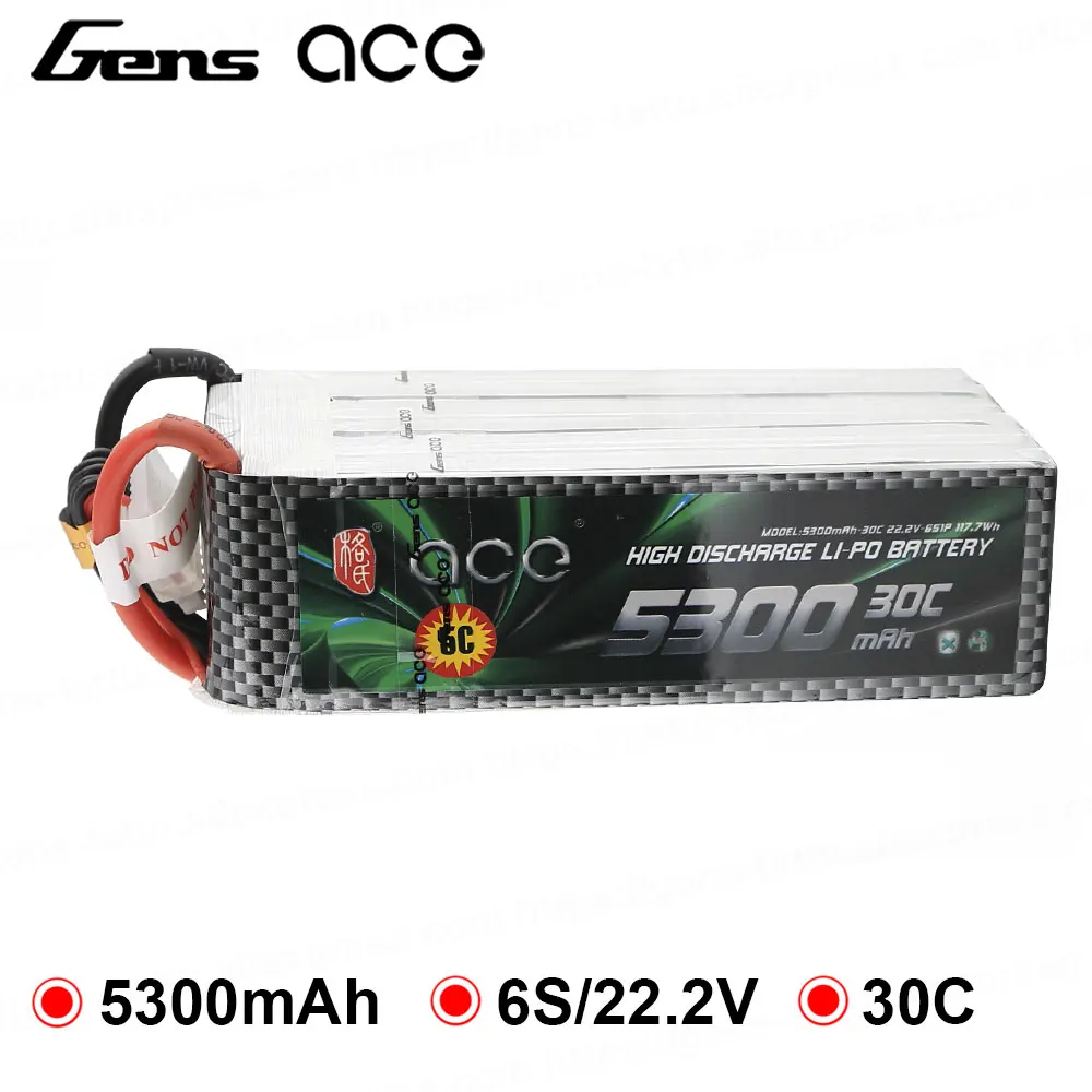 

Gens ace Lipo Battery 6S 5300mAh 30C-60C Lipo 22.2V Battery Pack for Align Helicopter GAUI Airplane KDS Car Boat RC Accessories