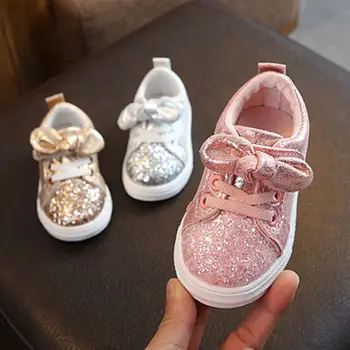 

2020 Children Four Season Shoes 1-3 Years Toddler Baby Girls Bow Sequin Crib Shoe Trend Casual Shoes Glitter Bowknot Dress Shoes