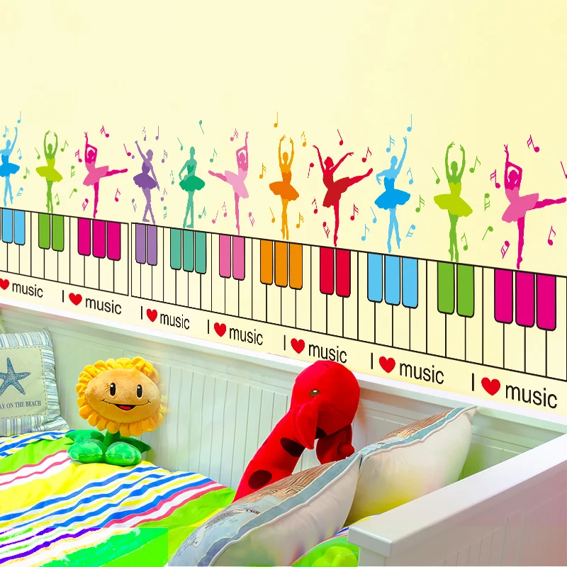 

Baby Room Decoration Colorful Piano Dancers Wall Stickers Home Decor Nursery Kids Girls Bedroom Vinyl Decals Removable PVC