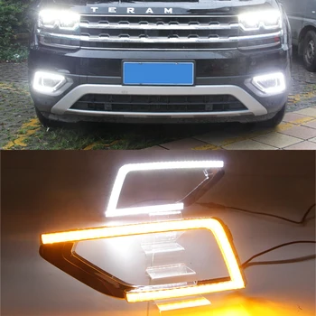 

CSCSNL 1 Set LED DRL Daytime Running Light Daylights With Yellow Turn Signal Fog Lamp Cover For Volkswagen VW Teramont 2017 2018