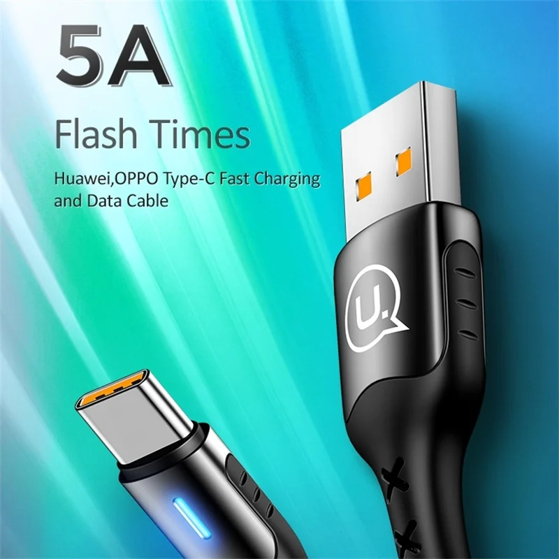 USAMS usb type c кабель 5A быстрое зарядное устройство для huawei P20 lite mate 20 mate 30 pro Быстрая зарядка данных Android 0,5 м 1 м 2 м светодиодные фонари