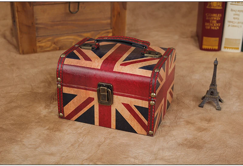 Decorative Box Decoration Crafts Variety Retro Box Antique Wooden Leather Small Portable Cosmetic Box Storage Box