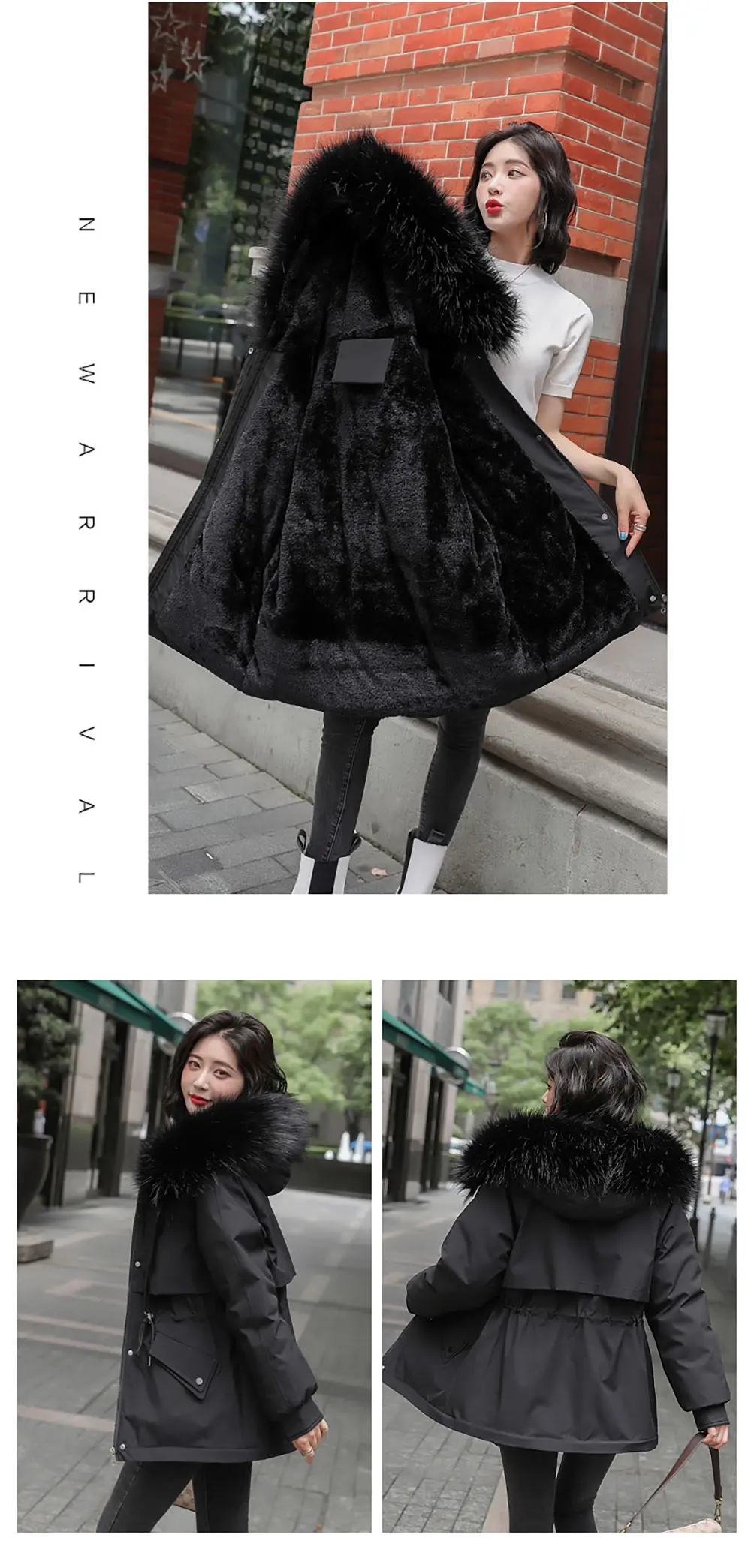 goose down coat PinkyIsBlack Warm Thick Winter Women Jacket Solid Loose Fur Collar Hooded Cotton Padded Coat for Ladies Casual Wool Liner Parkas maxi puffer coat