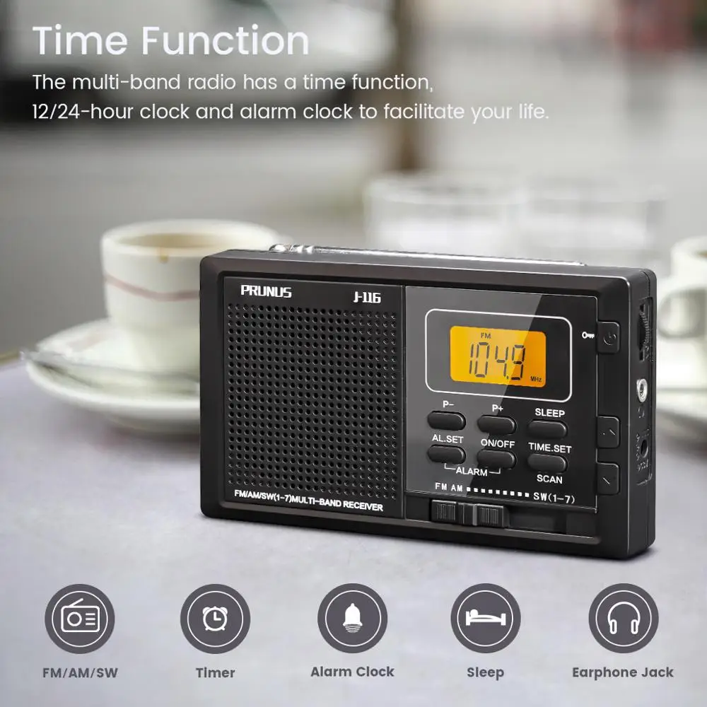 Портативный радиоприемник PRUNUS FM AM SW 9 диапазонов цифровые часы радио с разъемом
