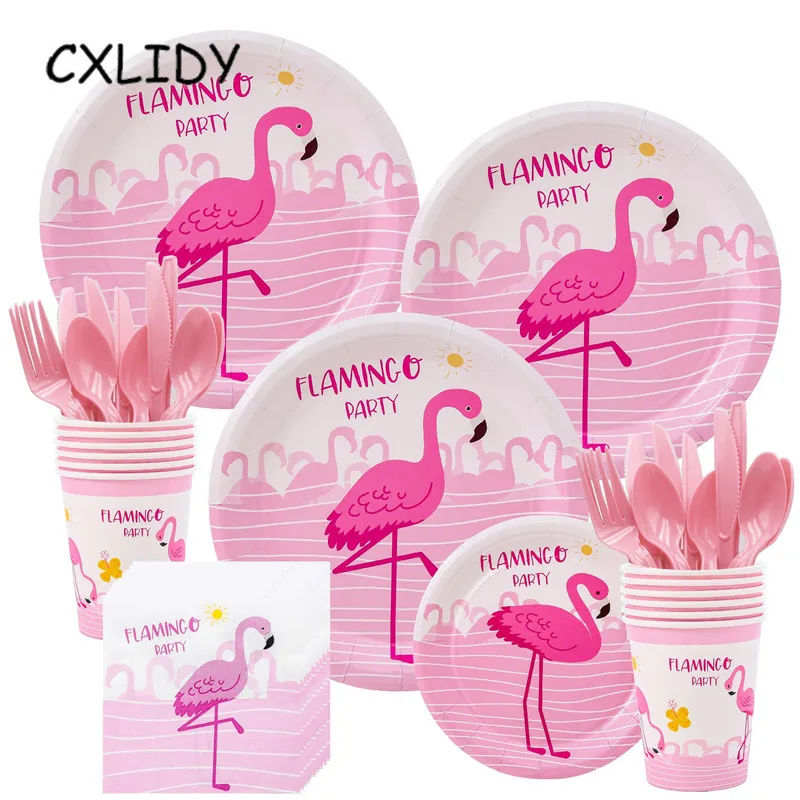 Flamingo Festival Party Set Children's Birthday Decoration Cutlery Set Paper Tray Straw Cup Candy Box Invitation Card qq173 (20)