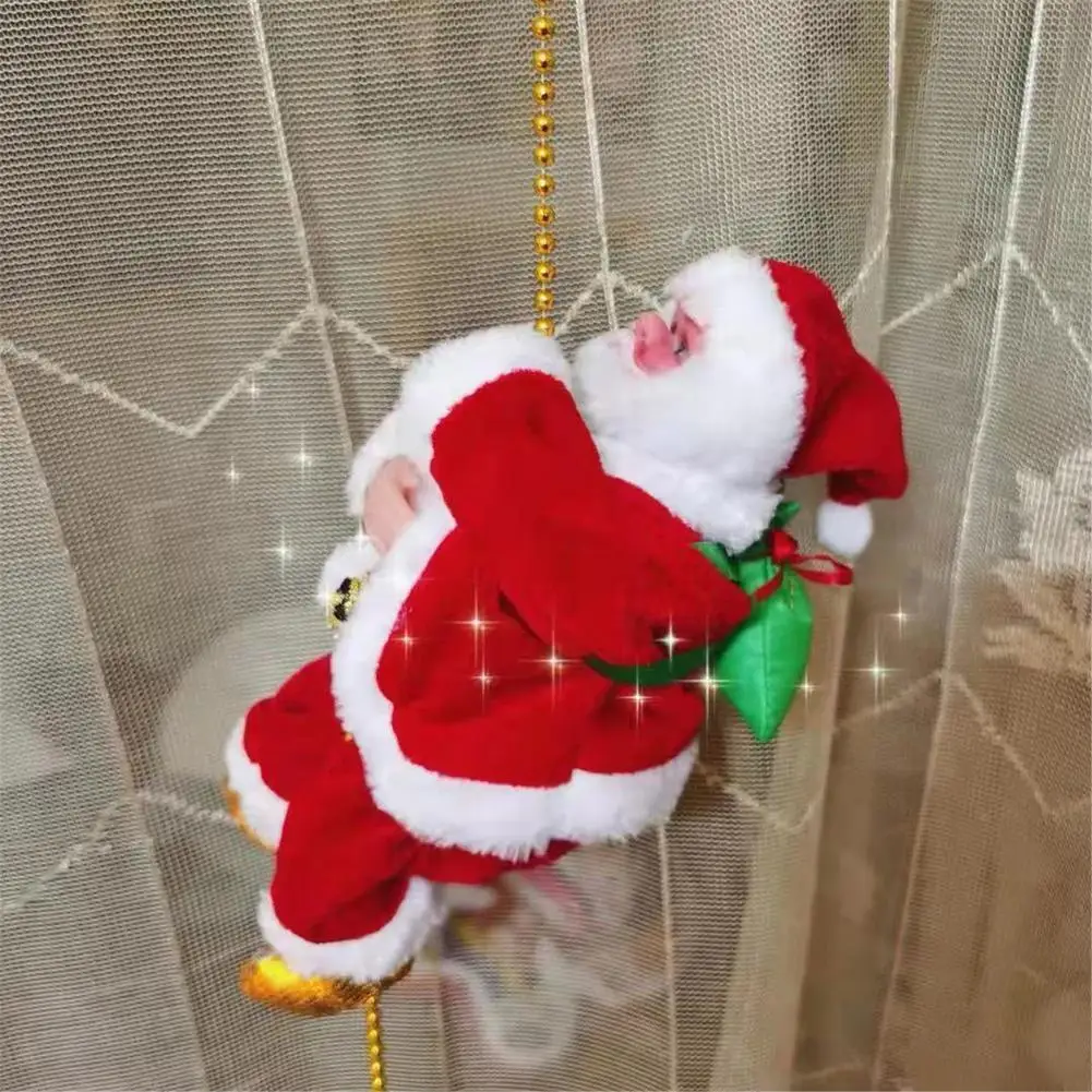 Santa Claus Climbing Beads Battery Operated Electric Climb Up And Down Climbing Santa With Light And Music Christmas Decoration