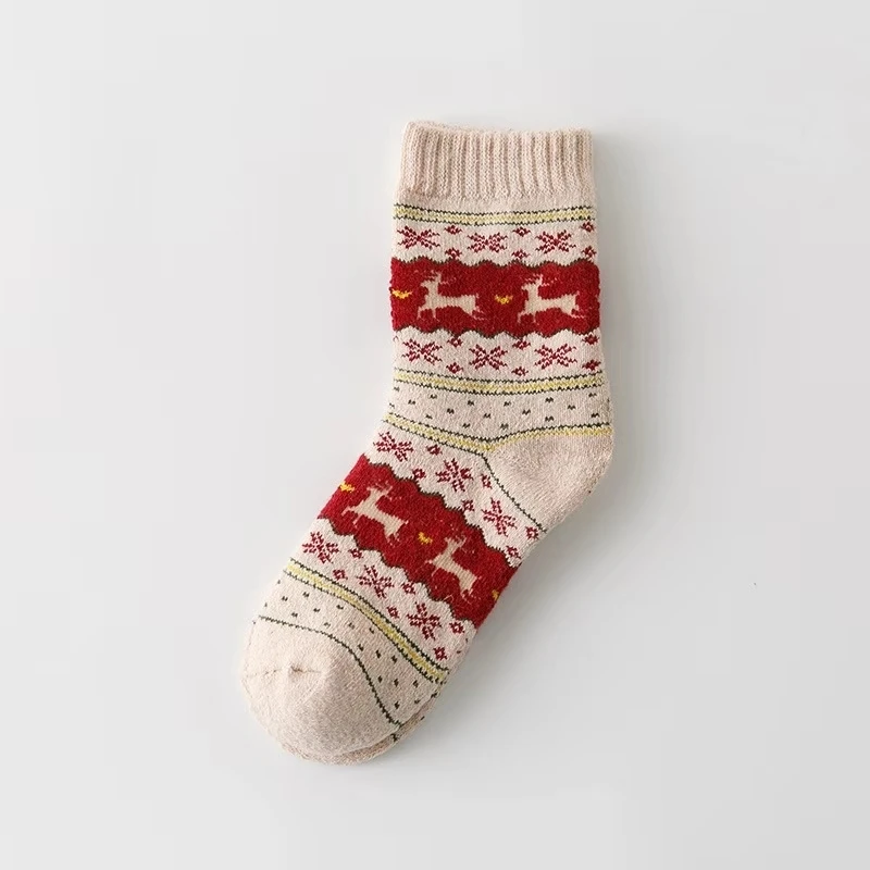 Зимние рождественские носки, женские плотные эластичные носки Harajuku с принтом для девочек, теплые Дышащие Модные женские носки, новогодние носки FENNASI - Цвет: White-Print