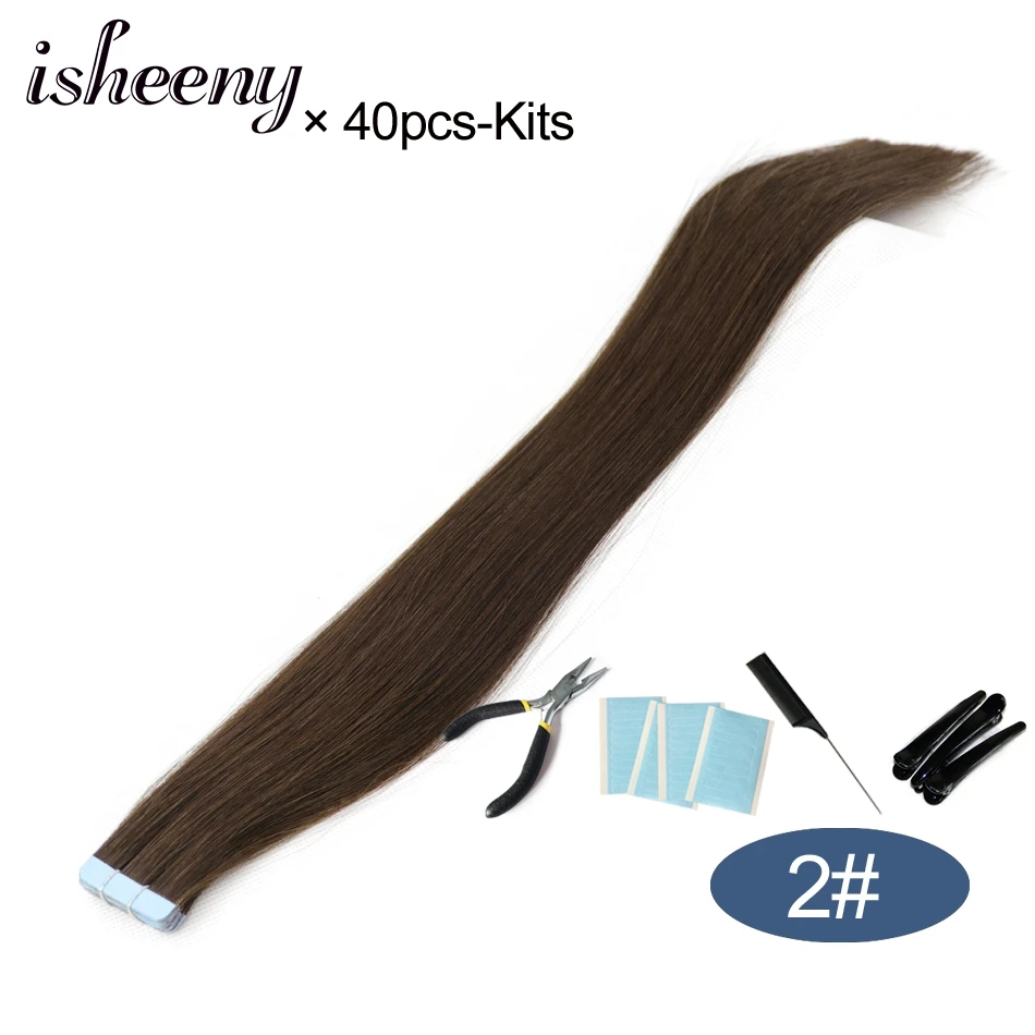 2-40pcs Isheeny 1" 18" 2" 22" 2" лента в Пряди человеческих волос для наращивания Прямой Реми на клей Невидимый PU выдвижение утка 14 цветов Выберите - Цвет: 2-40pcs