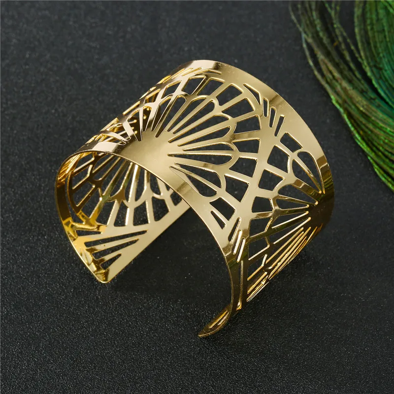 1PC Punk Geometric Hollow Wide Cuff Bracelets Bangles For Women Men Unisex Alloy Open Big Bangle Bracelet Fashion Jewelry B43 - Окраска металла: 3