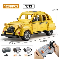 Voiture de course jaune télécommandée City Classic, jouet de bloc de construction éducatif pour adultes et enfants, jouets de bloc de voiture de sport 1238 