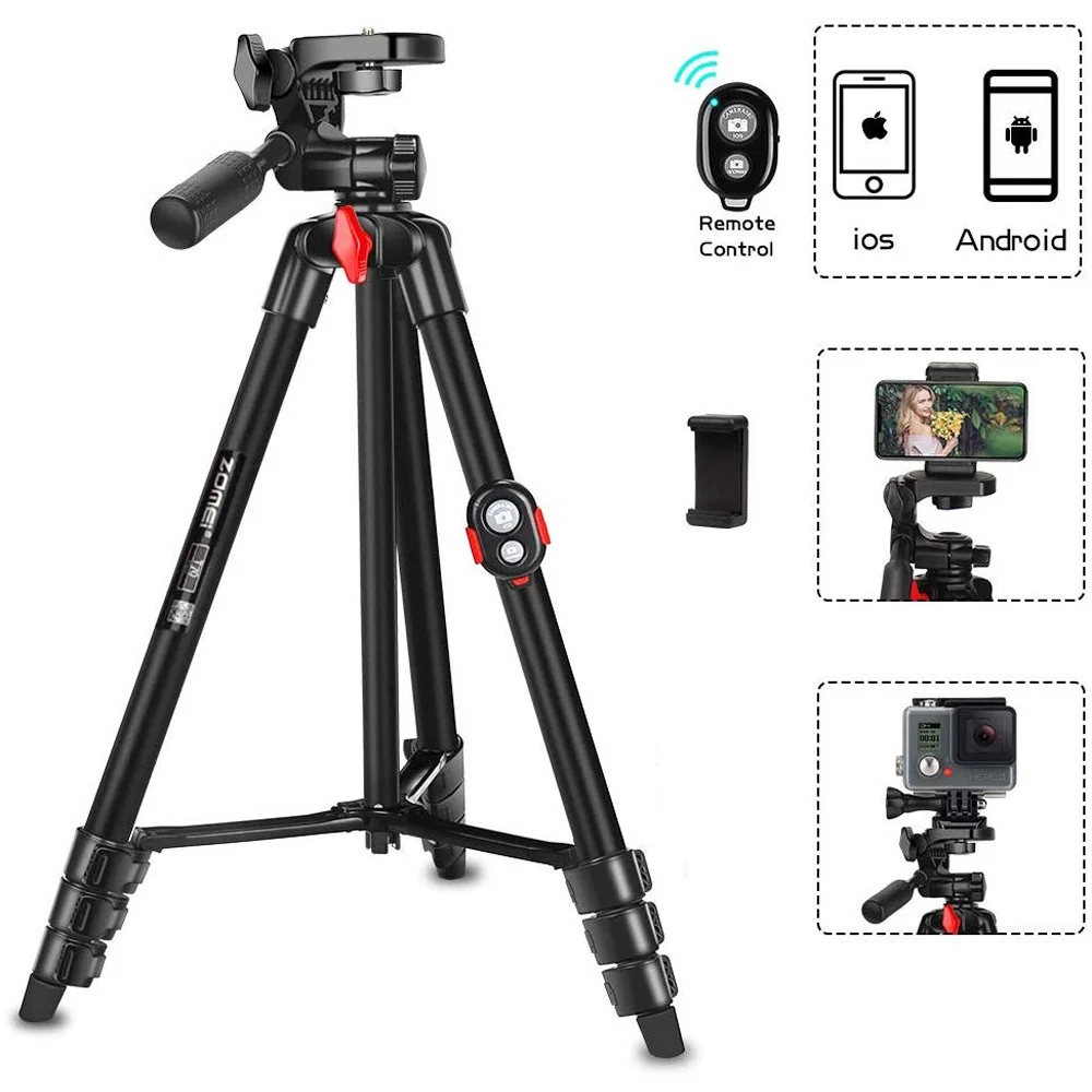 

Zomei T70 Portable Tripod with Phone Clip and Bluetooth Remote Black Red USA Stock Fast Delivery 2-8 Days