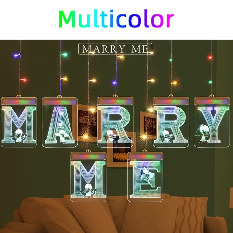 MARRY ME Multicolor 3D светящийся USB интерфейс светодиодный ночник подвесная гирлянда для освещения вечерние украшения предложение "Жених" любовь "Рождественский подарок на день рождения - Испускаемый цвет: MARRY ME Multicolor