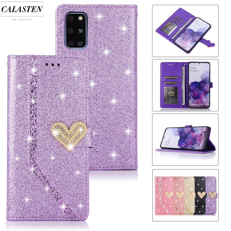 Fashion Bling Glitter Leather Wallet Flip Case For Samsung A20S A12 A32 A52 A42 A72 A51 A71 5G A21S A31 A50 A70 A30 Holder Cover cute samsung cases