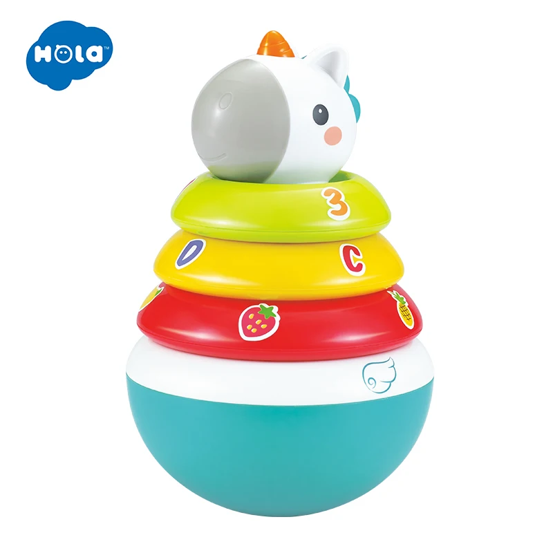 HOLA TOYS Baby Rattles Mobile Doll Bell Blink Eyes Tumbler Roly poly Silicon Teether Toy Fun 3