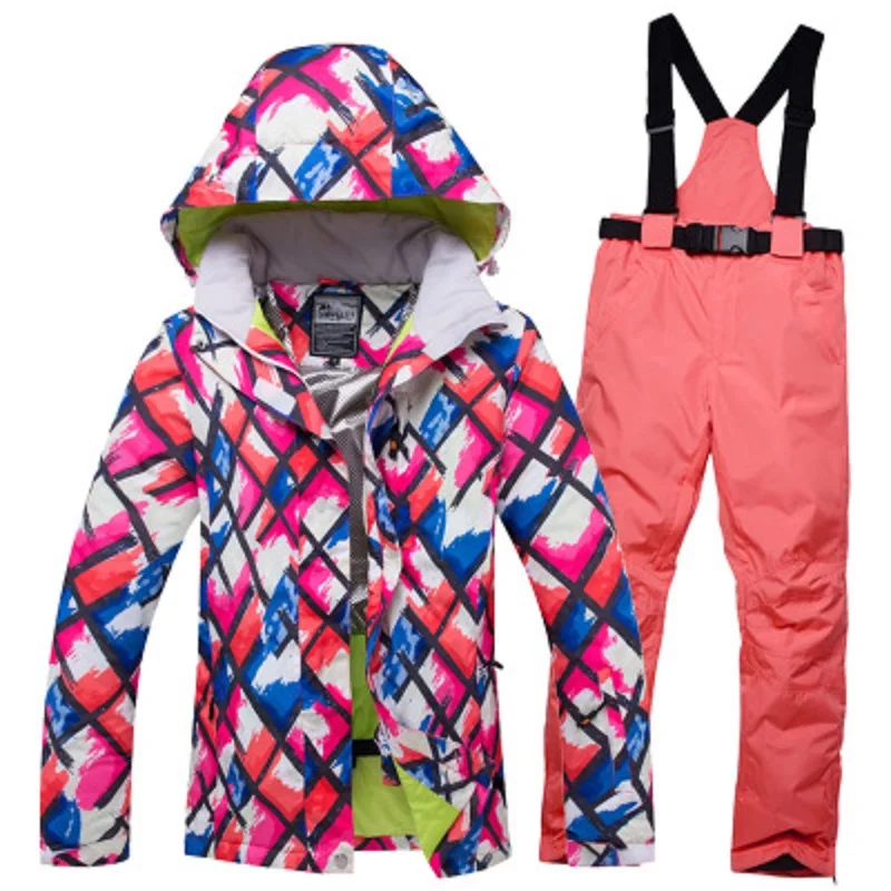 Плотный теплый горнолыжный костюм, куртка и штаны для женщин, теплые водонепроницаемые ветрозащитные лыжные и сноубордические костюмы, женские лыжные пальто - Цвет: AS PICTURE