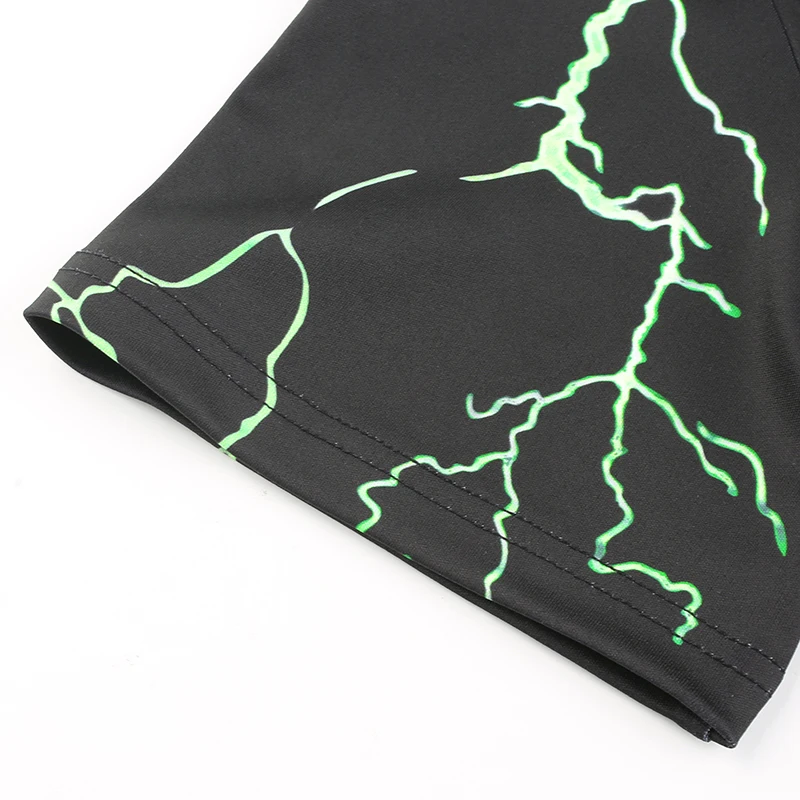 Sweetown 2020 Summer Casual Lightning Print Short Sleeve Crop Top T-Shirts Women Streetwear Loose Hip Hop Ladies Tops Female