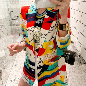 

womens jackets coats Spring Thin Coat Women New 2020 Summer wear Air-conditioning clothing Colorful block Print Slim Outwear