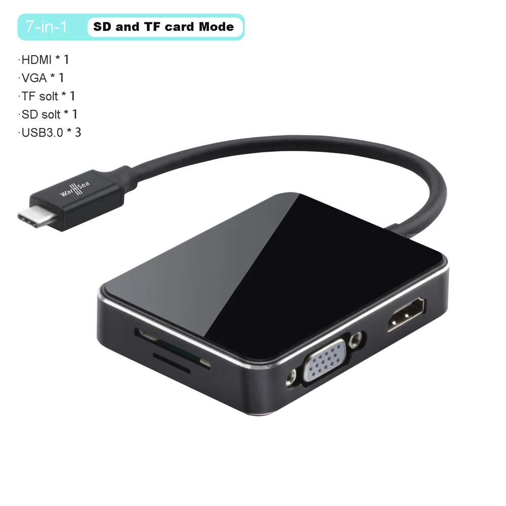 Концентратор USB Type C к HDMI 4K адаптер Thunderbolt 3 с RJ45 1000 Мбит/с VGA 3 USB 3,0 портов SD/TF кард-ридер для MacBook/Surface Pro - Цвет: SD and TF