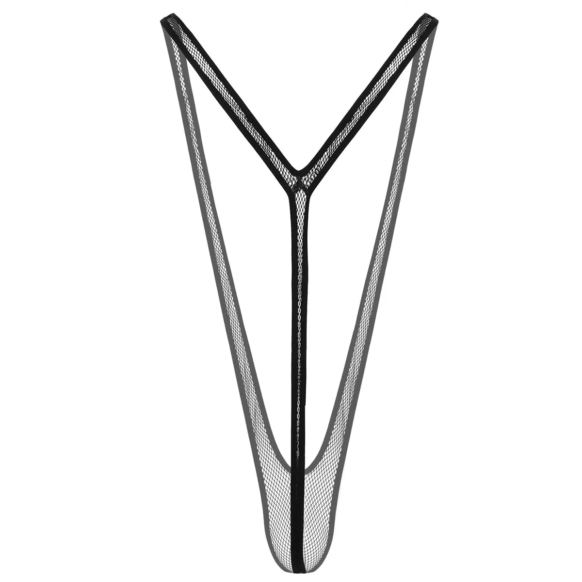 Sexy Mens One-piece See Through Sheer Fishnet Lingerie Suspender Bodysuit Sleeveless Deep V-shaped Sissy Mankini Thong Underwear