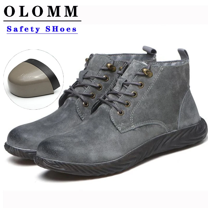 

Rubber Anti-Hit Steel Toe Cap Safety Shoes for Men Comfortable Protective Men Safety Work Shoes 2019 Leather Welder Shoes Men