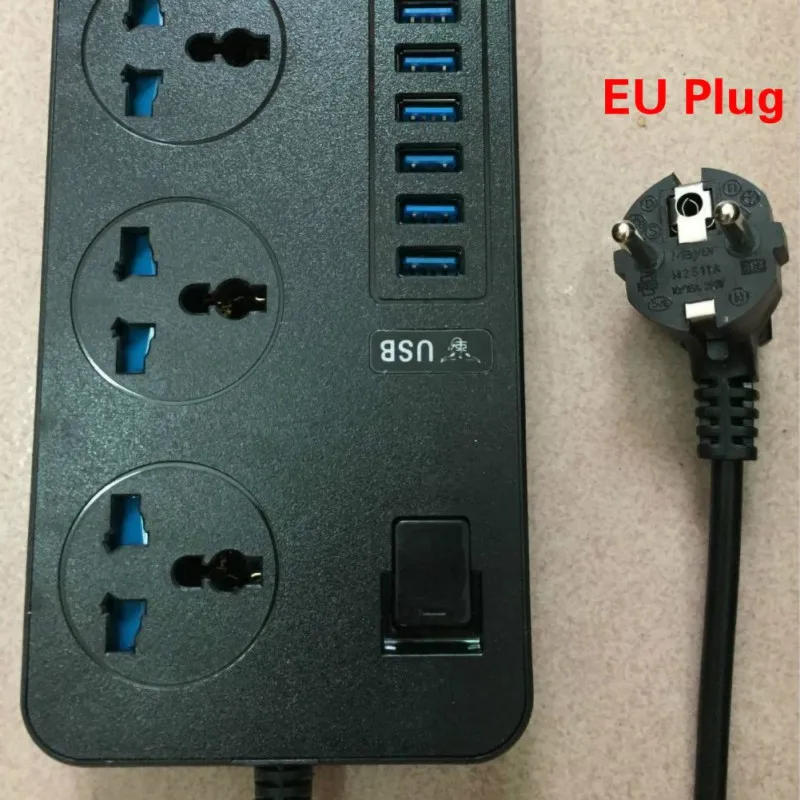 Стандарт США/ЕС/Великобритания розетка 3 розетки 6 USB зарядное устройство Быстрая Зарядка адаптер с переключателем