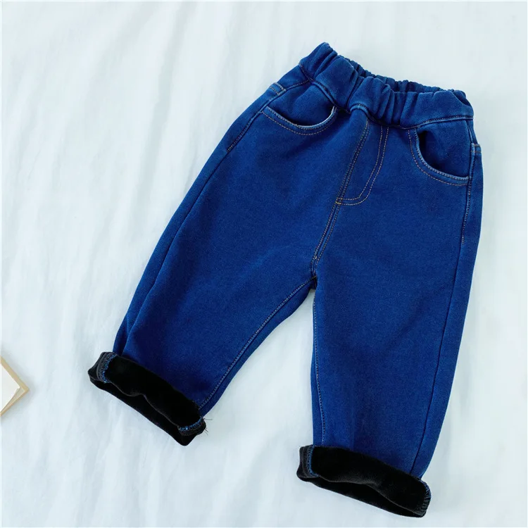 Baby Brushed And Thick Knit High-waisted Bellyband Imitation Jeans Big Pp Pants