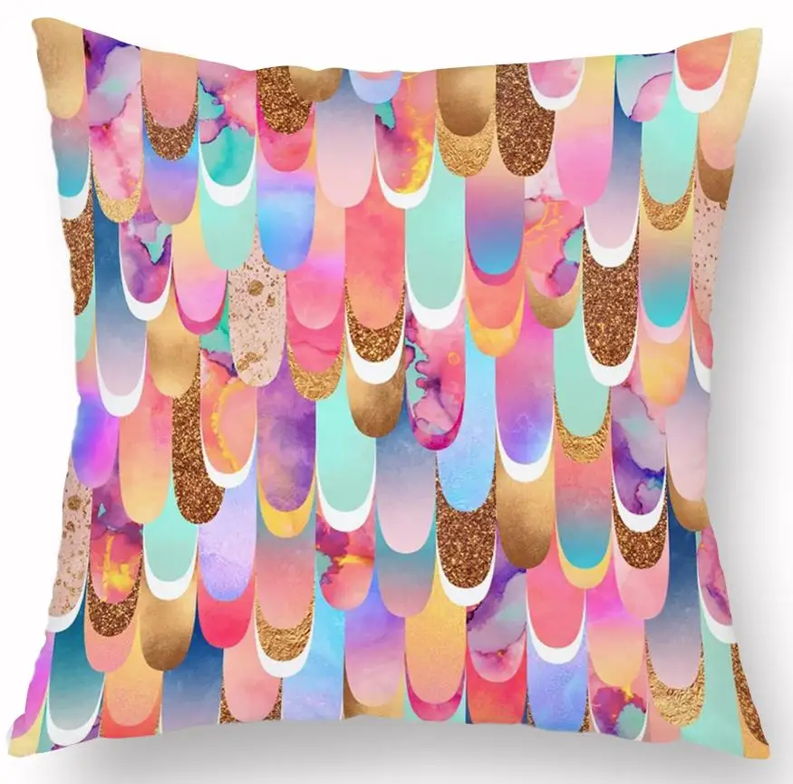 Scandinavian Style Creative Geometric Pattern Cushion Personality Marble Printed Pillow Watercolor Landscape Painting For Home - Color: A7