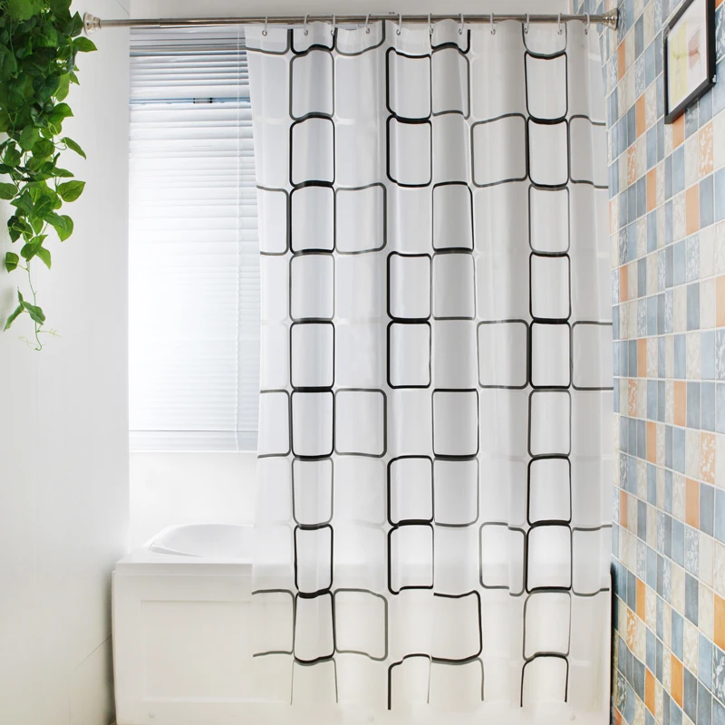 

PEVA White Square Thick Shower Curtain With Hooks Waterproof Mildew Resistant Bath Curtain Durable High Quality Bathroom Curtain