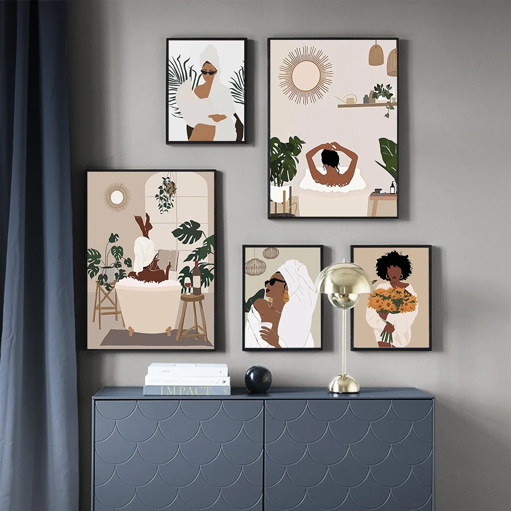 

Black Woman Take A Bath Bathtub Wall Art Canvas Painting Nordic Posters And Prints Art Wall Pictures For Living Room Home Decor