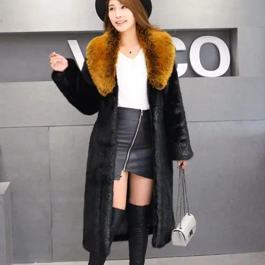 Оранжевый Furry Women Faux Fur Coat Eelgant Womens Outwear Long Coats Big Fur Collar Black Fox Fur Oversized Femme Furry Jackets J376 - Цвет: Оранжевый