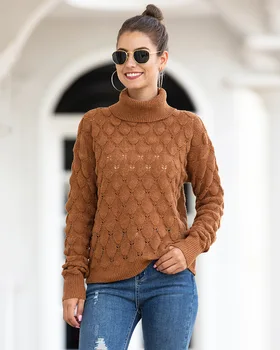 

Autumn winter women's Fashion street trend sweater Solid long sleeve high collar Pullover Women's long and fish scale sweater