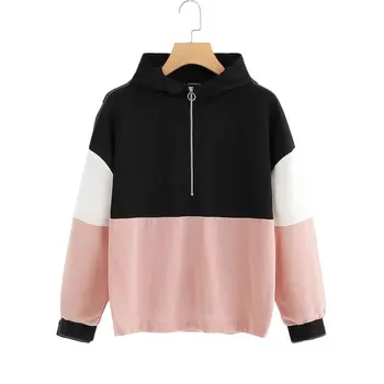 

2020 Spring And Autumn Fashion European And American Style Hooded Collar Long Sleeve Contrast Color Stitching Pullover