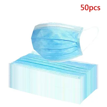 

50pcs Disposable Face Mask Adult Industrial 3 Layers Earloop Breathable Blue Masks Face Cover Mouth Muffle Protective Mask