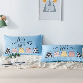 

Parkshin Bedding Pillowcase Home 100% Cotton Quality Double 48X74CM Couple Double Cat Child Adult Bedding 2pcs Pillow Cover