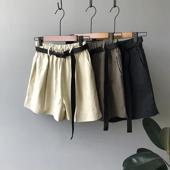 

Summer new 2020 women street style casual shorts elastic waist high waisted shorts solid color streetwear