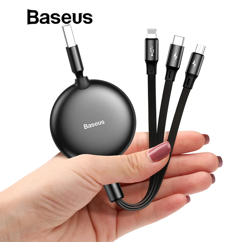 Baseus 3 в 1 Выдвижной USB кабель для iPhone Xs Max Многофункциональное зарядное устройство