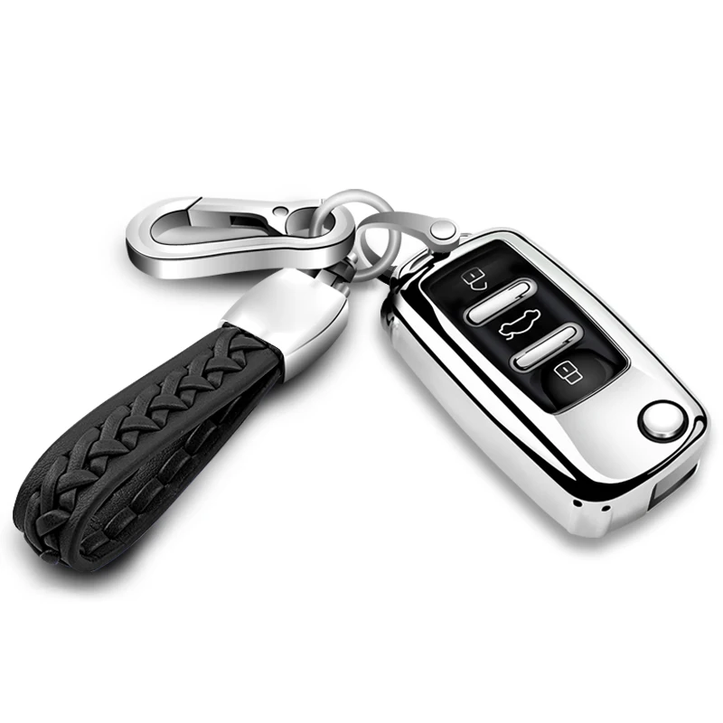 Чехол для ключей из ТПУ для Volkswagen Sagitar New Passat Lavida POLO Tiguan Bora L Аксессуары для стайлинга автомобилей брелок - Название цвета: Silver
