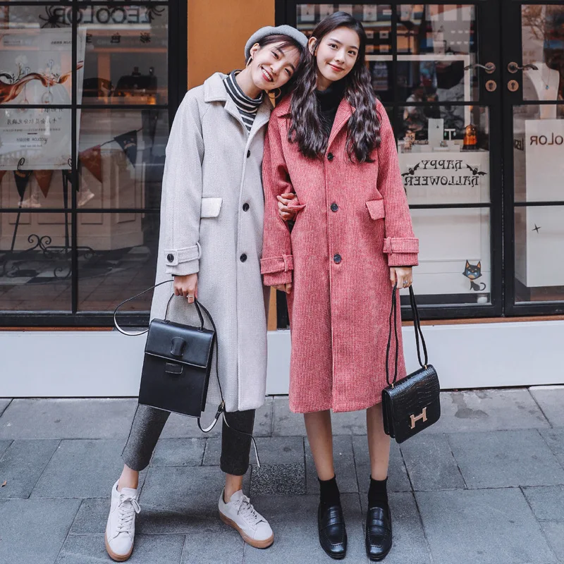 

Woolen Jacket Women's Mid-length 2020 Winter New Style Korean-style Hepburn Wind Loose-Fit Students Thick Woolen Overcoat Fashio