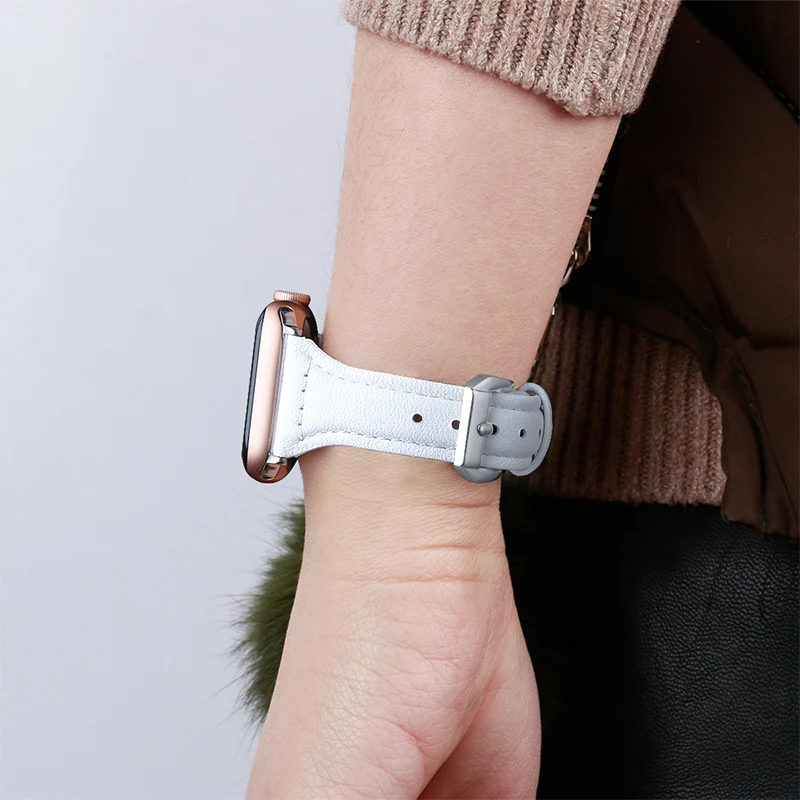 Slim Genuine Leather Band for Apple Watch 5 40mm Watchband Iwatch 5 4 3 38mm 42mm 4