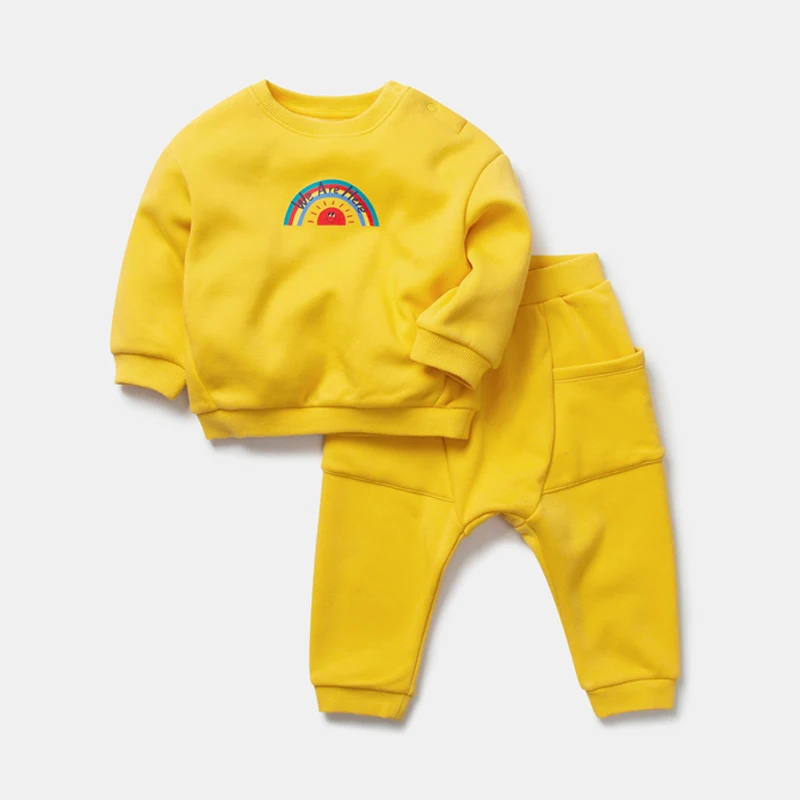 Minibalabala/комплект для малышей; бархатный костюм с длинными рукавами для маленьких мальчиков; коллекция года; новые зимние комплекты одежды для детей; комплект из двух предметов - Цвет: yellow