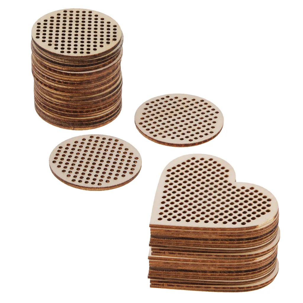40 PCS Wood Shapes Blank Pendant Charms For Counted Cross Stitch Kit Multi-hole Fashion Jewelry