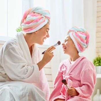 

Soft Microfiber Hair Wrap Turban Rainbow Super Water-Absorbent Quick Dry Hair Towel with Button for All Hair Lengths 2pcs