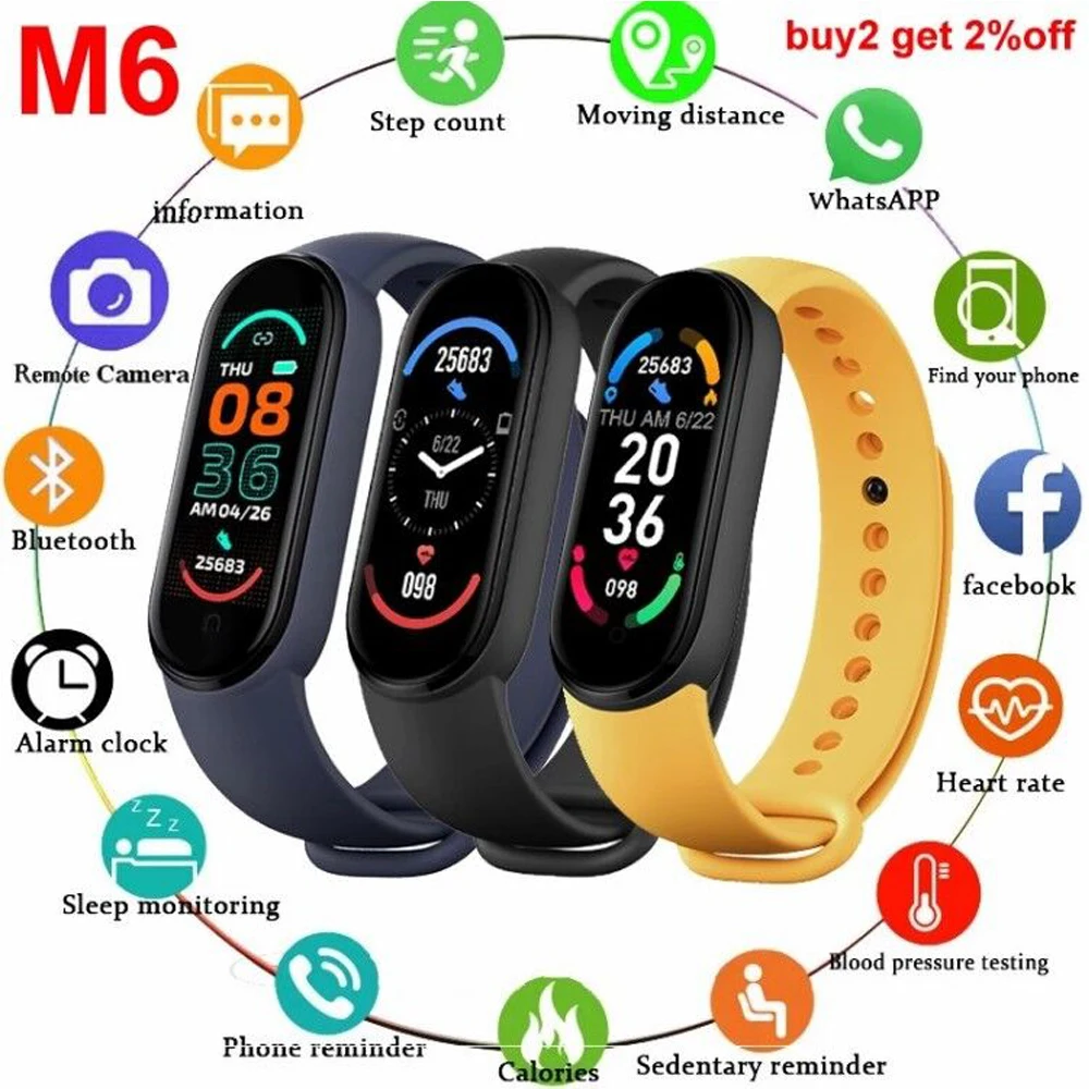 Смарт-часы M6 для мужчин и женщин умные часы с Bluetooth пульсометром фитнес-трекером
