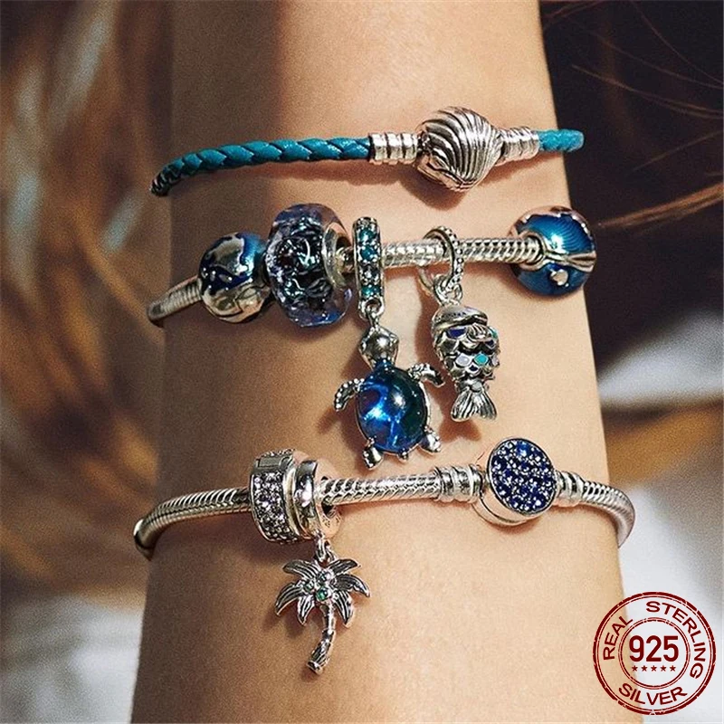 TOP SALE 925 Sterling SILVER Heart Snake Chain Fashion Bracelets For Women Fit Original Pandora Charm Beads Jewelry Gift