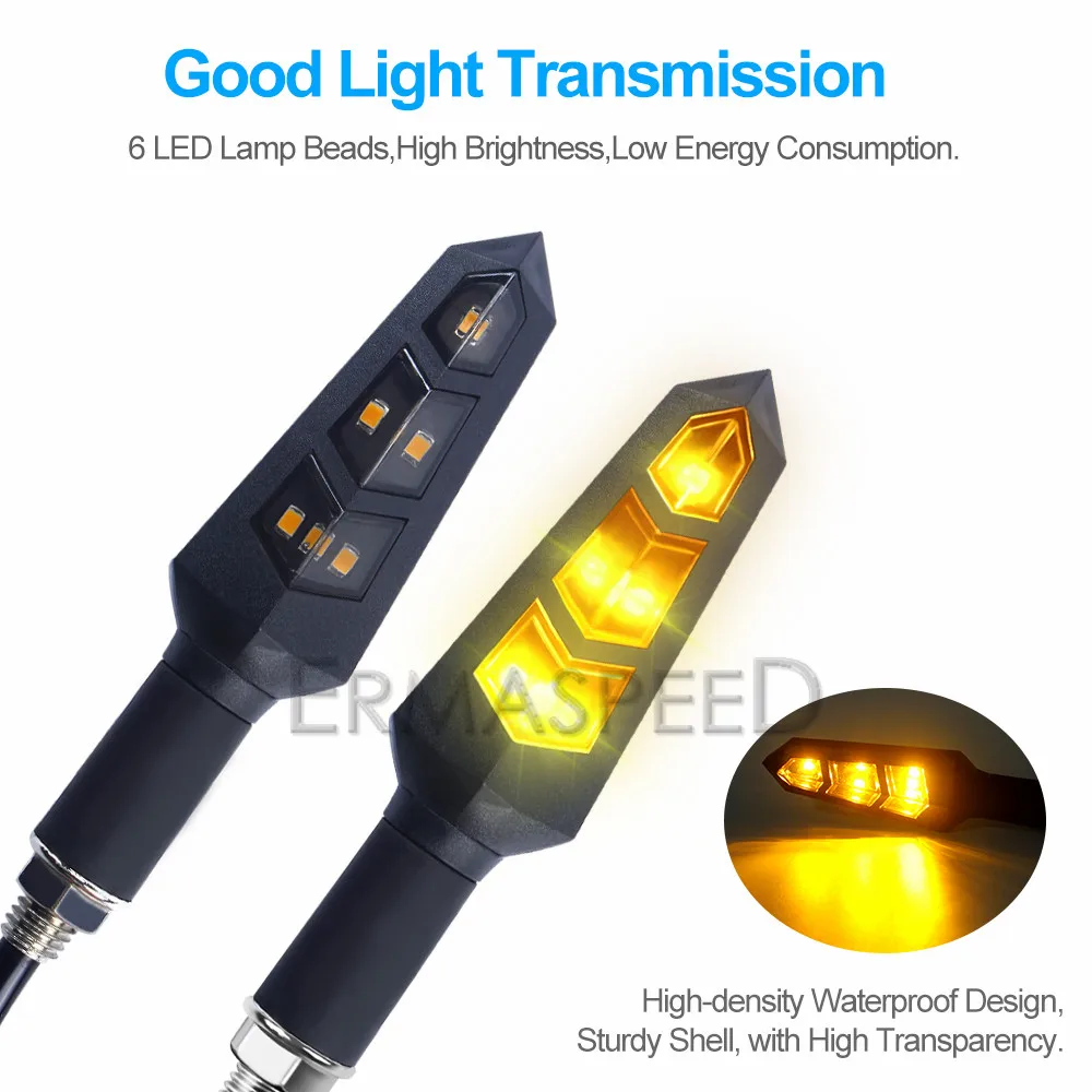 2PCS Bendable Motorcycle LED Blinkers Turn Signal Lights Amber Lamp Front Rear Indicators E-bike Scooter Motorbike Accessories
