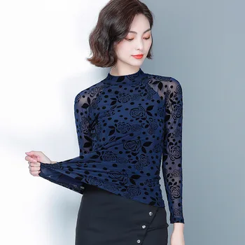 

2020 Ladies Turtleneck Printed Long Sleeve Chiffon T-shirt