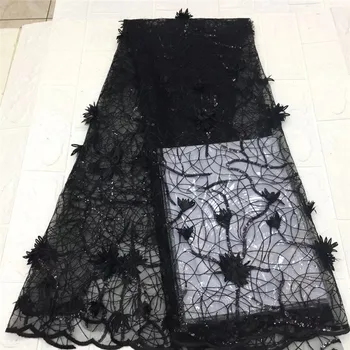 

African Sequins Lace Fabrics 2020 black High Quality French 3d flower Lace Fabric Nigerian Tulle Lace Fabrics For Wedding Dress