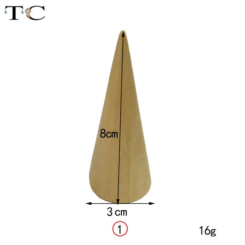 3X8cm Натуральное неокрашенное деревянное кольцо дисплей стойки стенд конус форма держатель Органайзер 5 размер - Цвет: 3X8cm