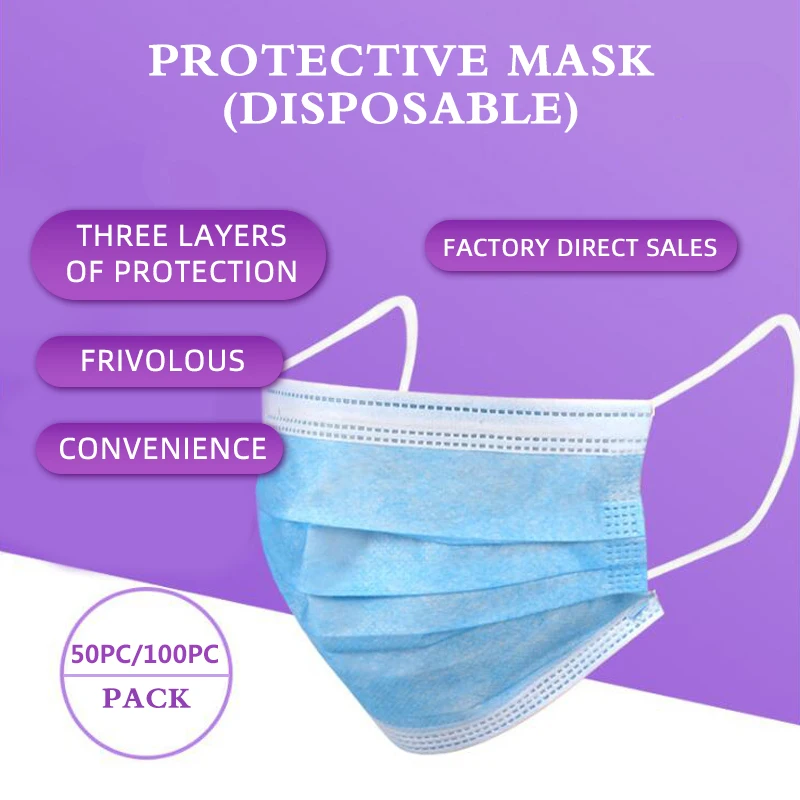 

50/100PC 3 Layer Non-woven Dust Mask Thickened Disposable face mask Maldehyde Prevent bacteria anti-virus Masks